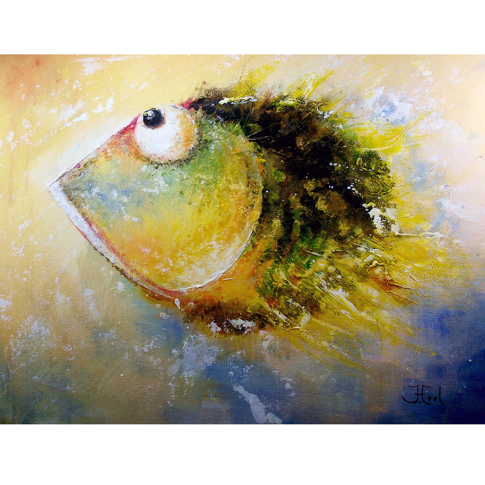 ten tweede Trots grafiek Schilderij vissen karakter portret schilderij Art Unica schilderijen