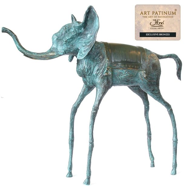 Bronzen beeld Dali Olifant op Ooievaarspoten unieke patinering van Bronzenbeeldenatelier John Frel