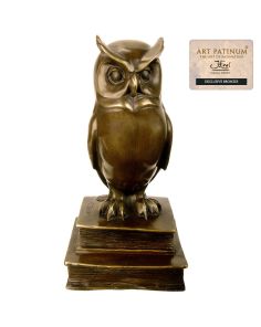 Bronzen beeld Uil op Boek titel Wijsheid met exclusieve John Frel Patina